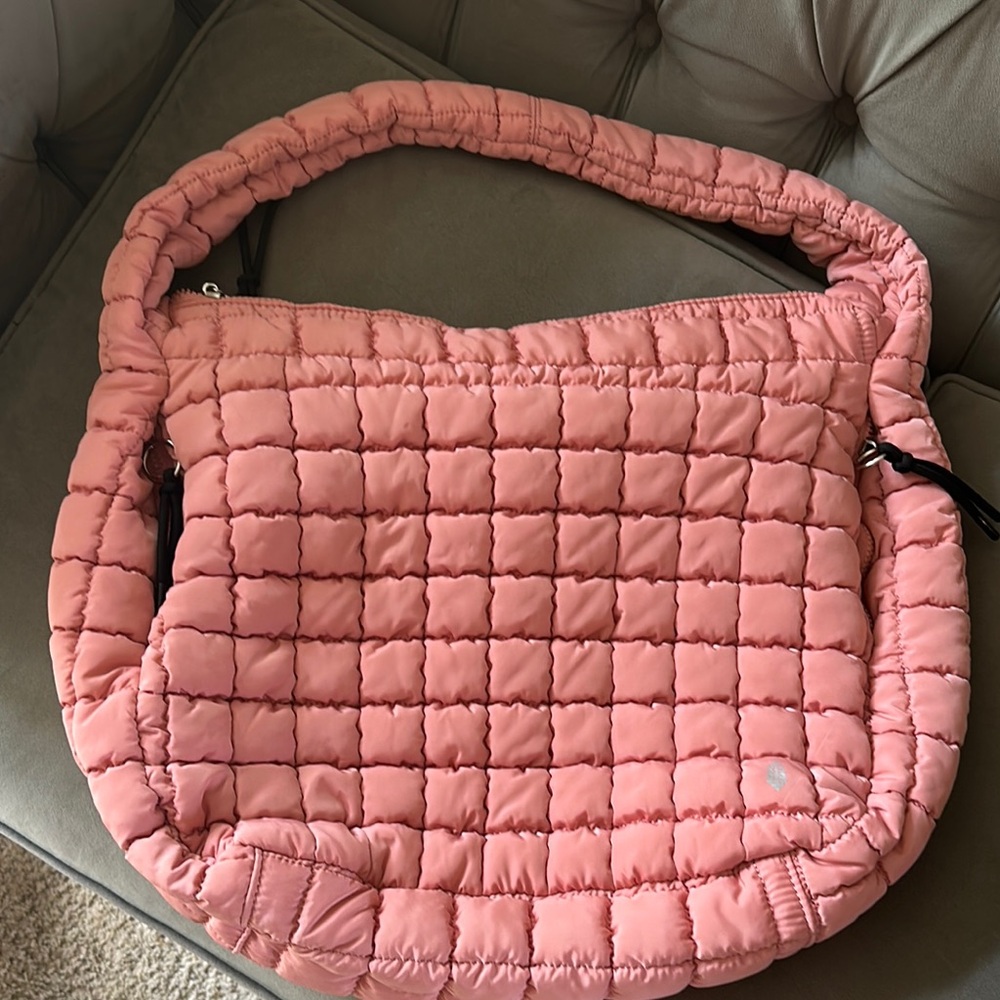 Free People Pink Quilted Velvet Shoulder Bag